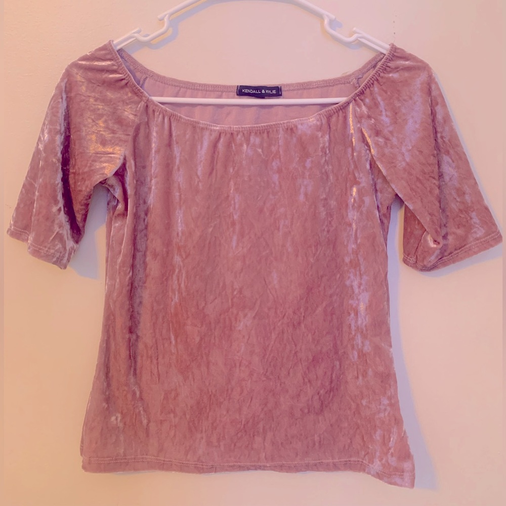 •Kendall and Kylie Pink Velvet Off the Shoulder Top•